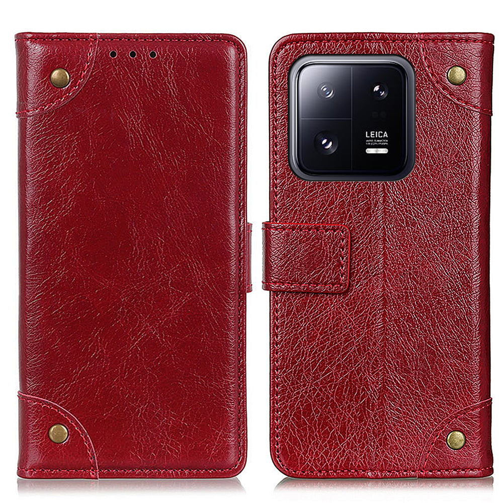 Nappa Texture Phone Cover For Xiaomi 13 5G Brass Button Decor PU Leather Full Protection Flip Phone Case Wallet Stand Nappa Texture Phone Cover For Xiaomi 13 5G Brass Button Decor PU Leather Full Protection Flip Phone Case Wallet Stand